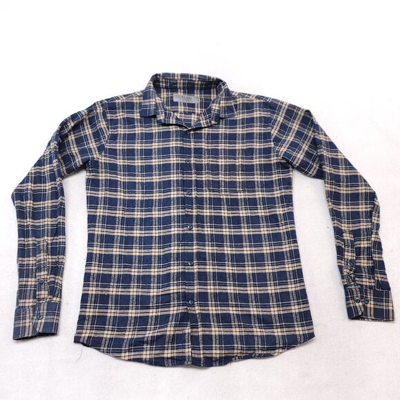 Truly Madras Flannel Casual Button Up Shirt Mens Size Large L Blue Beige - Picture 2 of 10